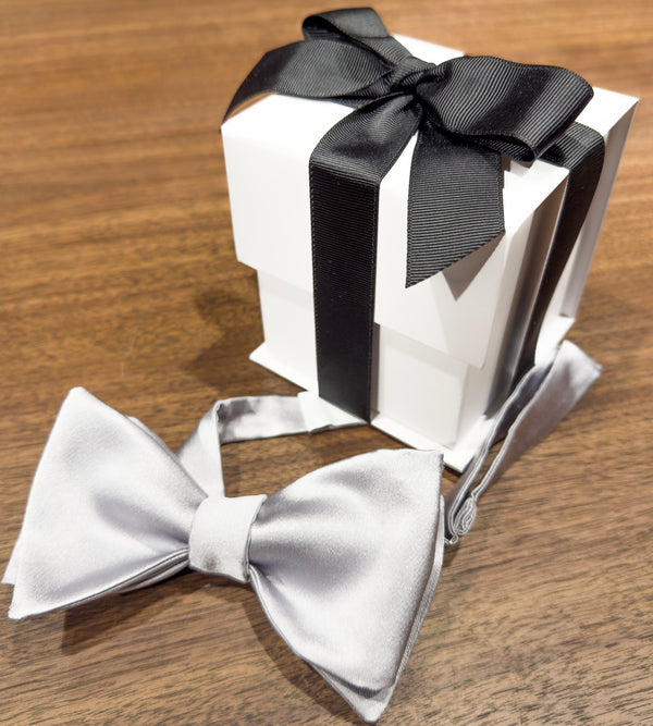 Silk Satin Bow Tie - Silver