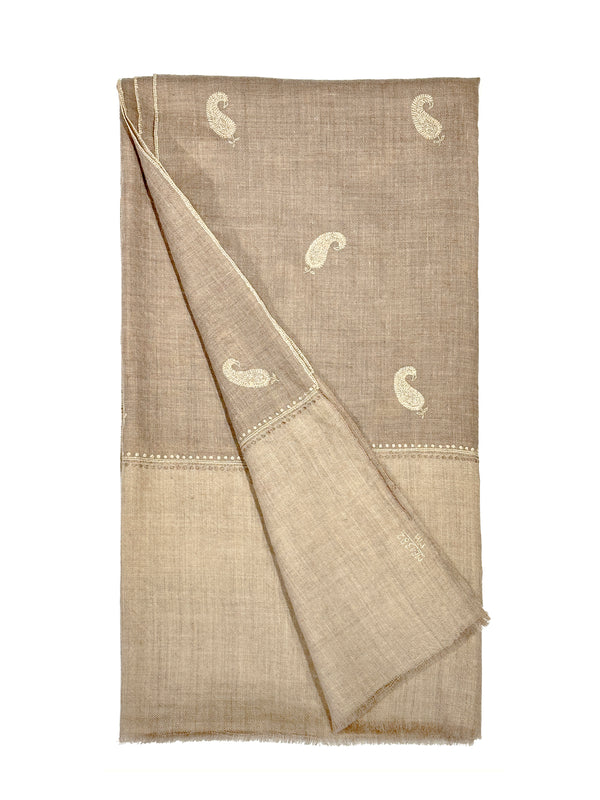 Pashmina with Silk Hand Embroidery - Dual Tone Beige