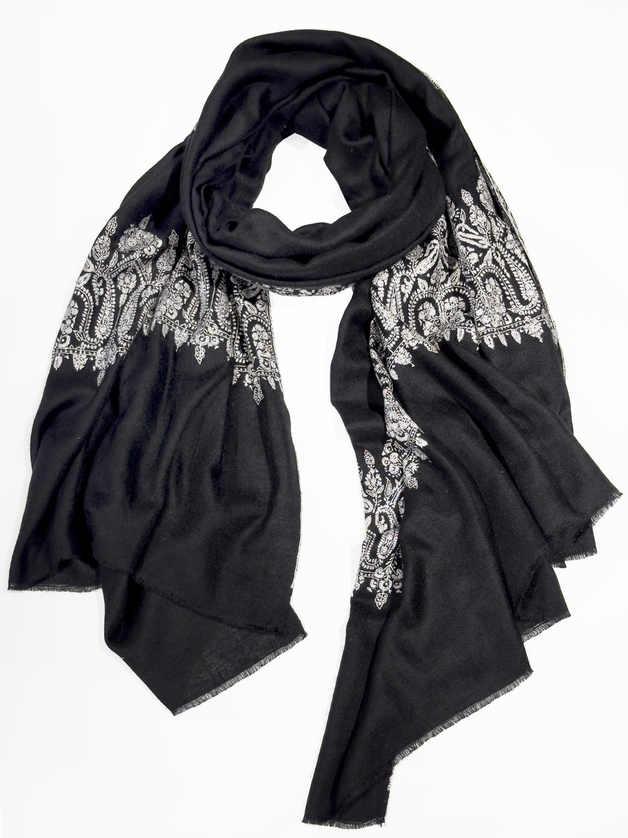 Pashmina with Wool Hand Embroidery Black