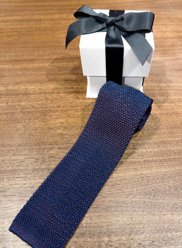 Silk Knitted Tie Navy & Red