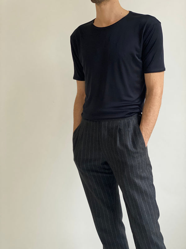Hand-Made Silk T-shirt Black on model