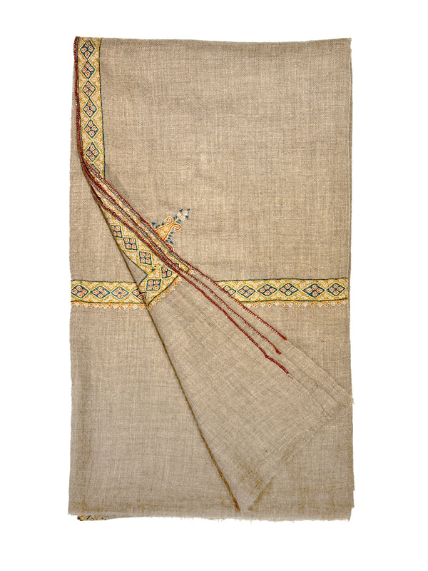 Pashmina with Silk Hand Embroidery - Beige