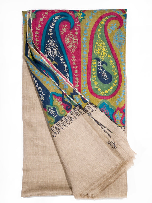 Pashmina with Wool Hand Embroidery - Multicoloured