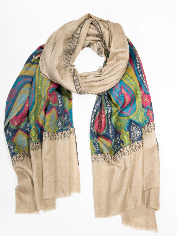 Pashmina with Wool Hand Embroidery - Multicoloured