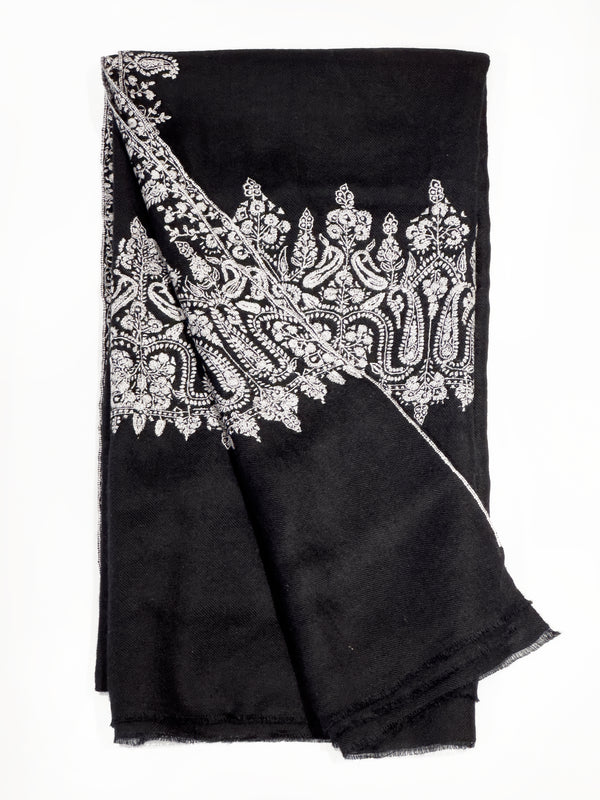 Pashmina with Wool Hand Embroidery - Black
