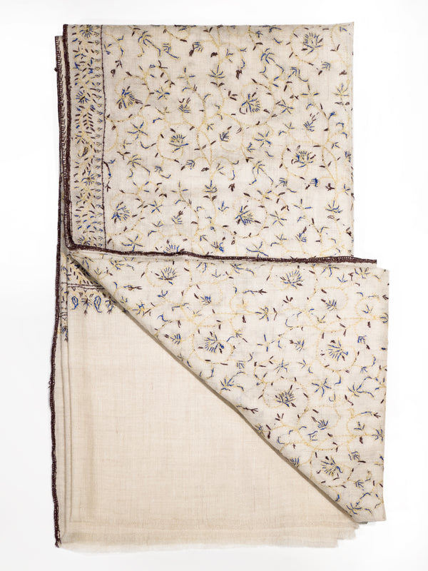 Pashmina with Silk Hand Embroidery - Cream
