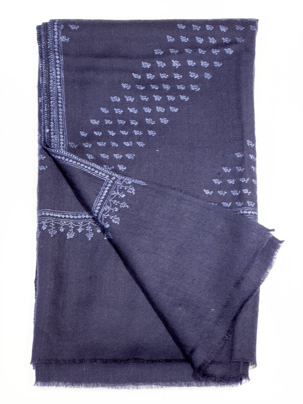 Pashmina with Wool Hand Embroidery - Navy